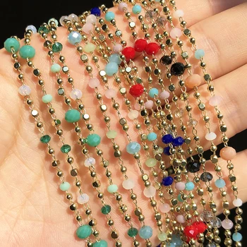

1 Meter Gold Wire Wrapped Rosary Chain Natural Stone Beads Chains for Necklaces Bracelets Anklet Making DIY Jewelry Findings