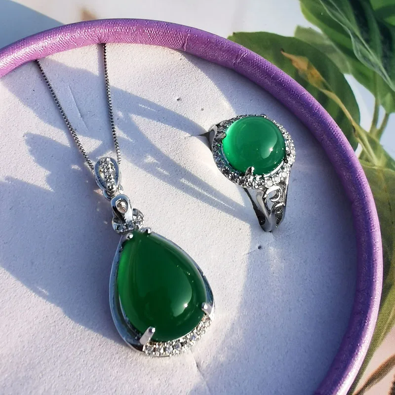 Jadery, классическое 925 пробы Серебряное кольцо/ожерелье для женщин, ручной работы, натуральный зеленый нефрит, драгоценный камень, кристалл, ювелирный набор, подарки