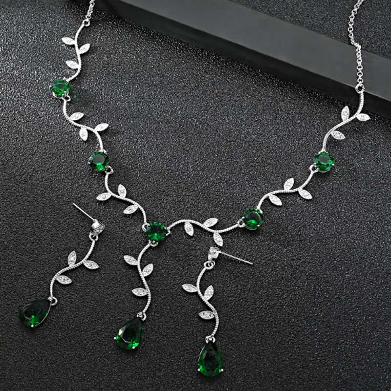 

Dazz Luxury Leaf Water Drop Long Nigerian Jewelry Set Women Wedding Zircon Crystal CZ Bride Fashion Necklace Earrings Sets 2019