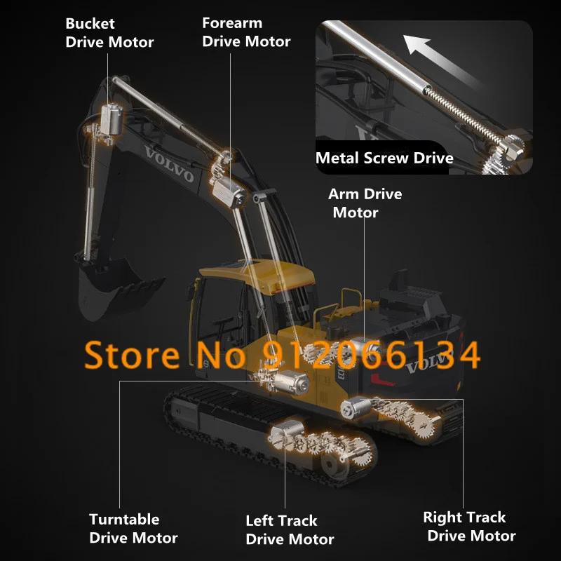 1:16Alloy Material RC Excavator 17CH 3 In 1 Replacement  360 Degree Rotation Screw Power 70CM Dual Remote Control TruckToys Gift 6