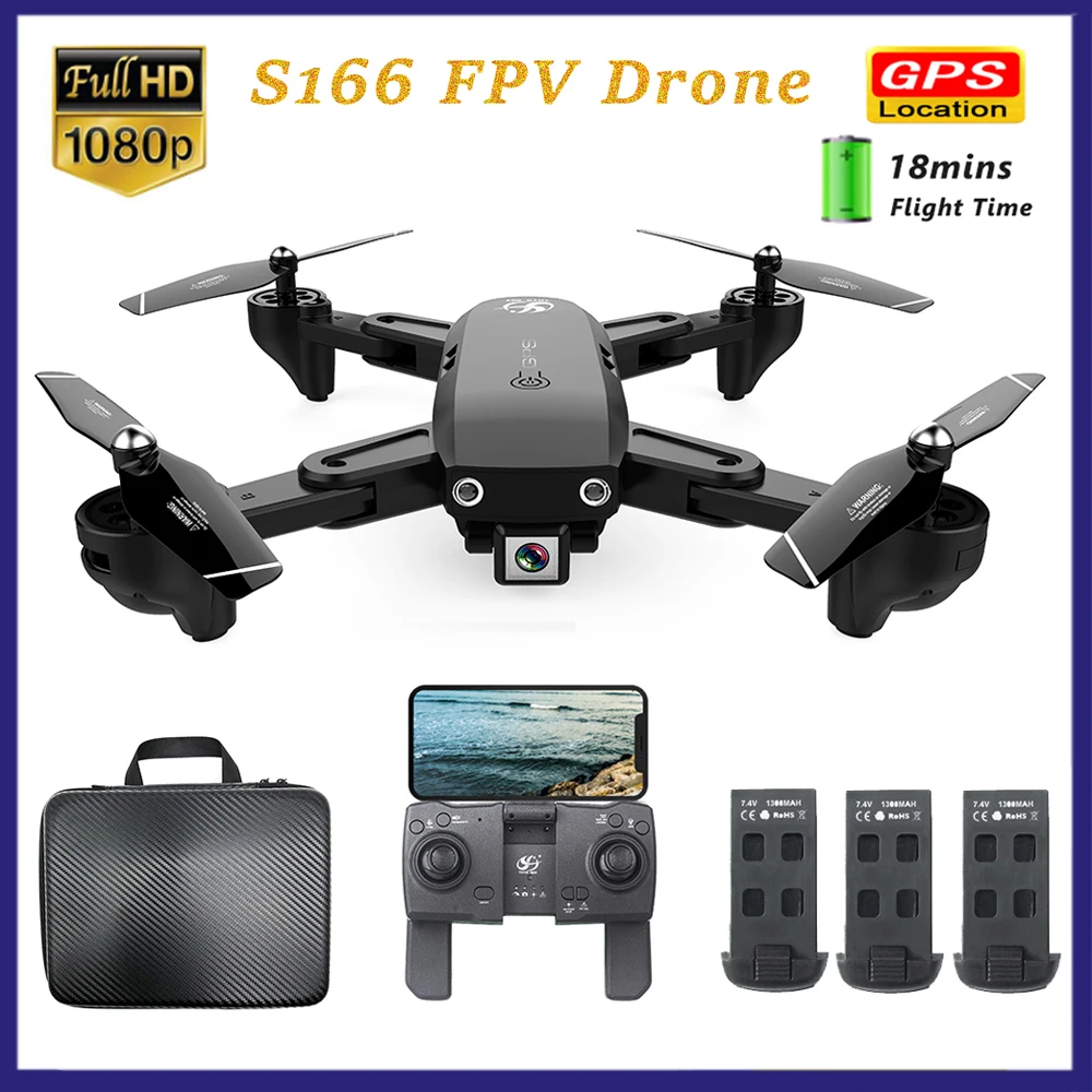 Цена S166 мини Дрон font b gps b font Dynamic Follow 1080P с камерой 18 минут время полета wifi FPV RC Дрон 720P Квадрокоптер 3 батареи с сумкой