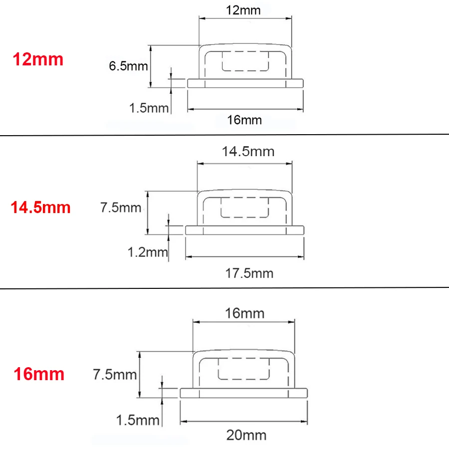 3PCS 12mm 14.5mm 16mm LED Flashlight Middle Side Tail Click Switch Cap Tailcap Silicone Boot Protective Button Tail Cap
