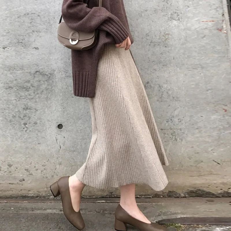 

Autumn and Winter Wool Knitted Skirt Women's Skirt 2020 New Temperament Commute Long Large Elastic Waist Skirt A- Line Skirt