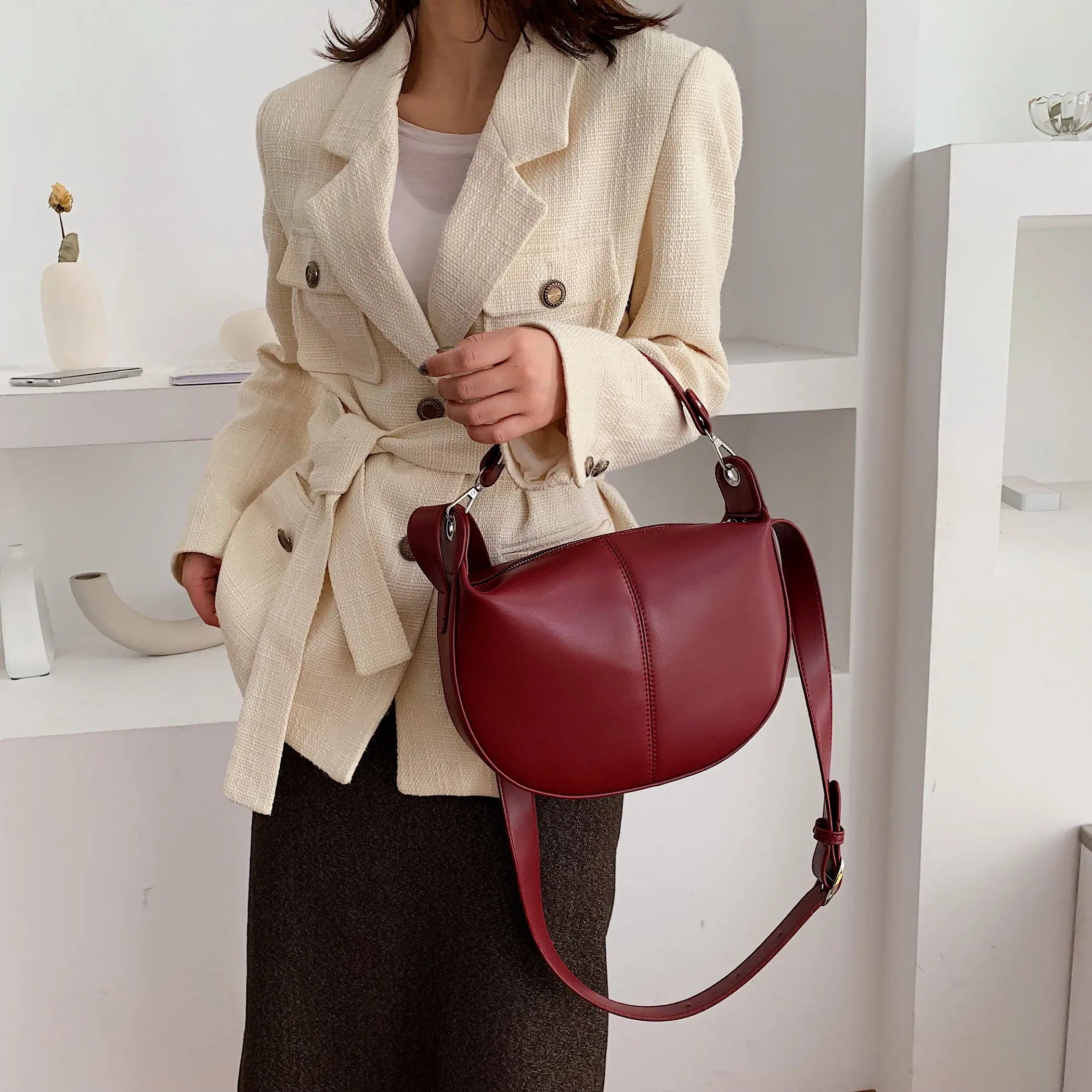  Solid Color PU Leather Saddle Bags For Women 2020 Small Lady Shoulder Messenger Bag Female Travel H - 4000252616706