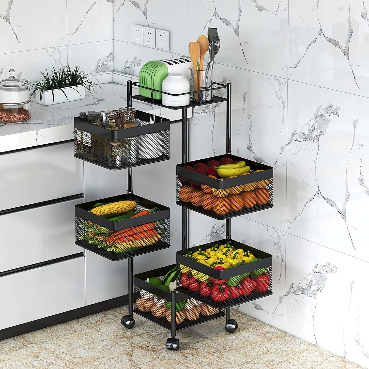 Kitchen Rotating Rack Vegetable Holders Floortoceiling Multilayer