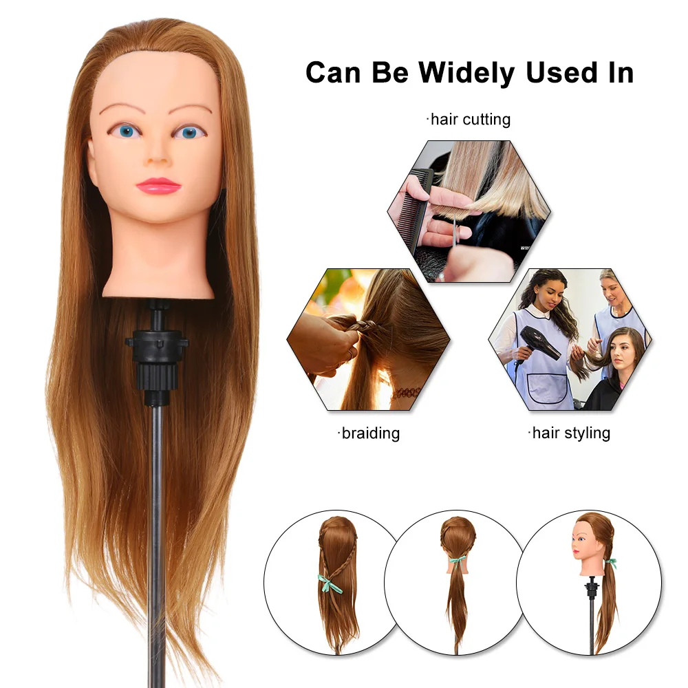 

Hairdressing Training False Mannequin Head Hair Styling Practice Tool Doll Head Thick Hair Cosmetology Training Head 62cm