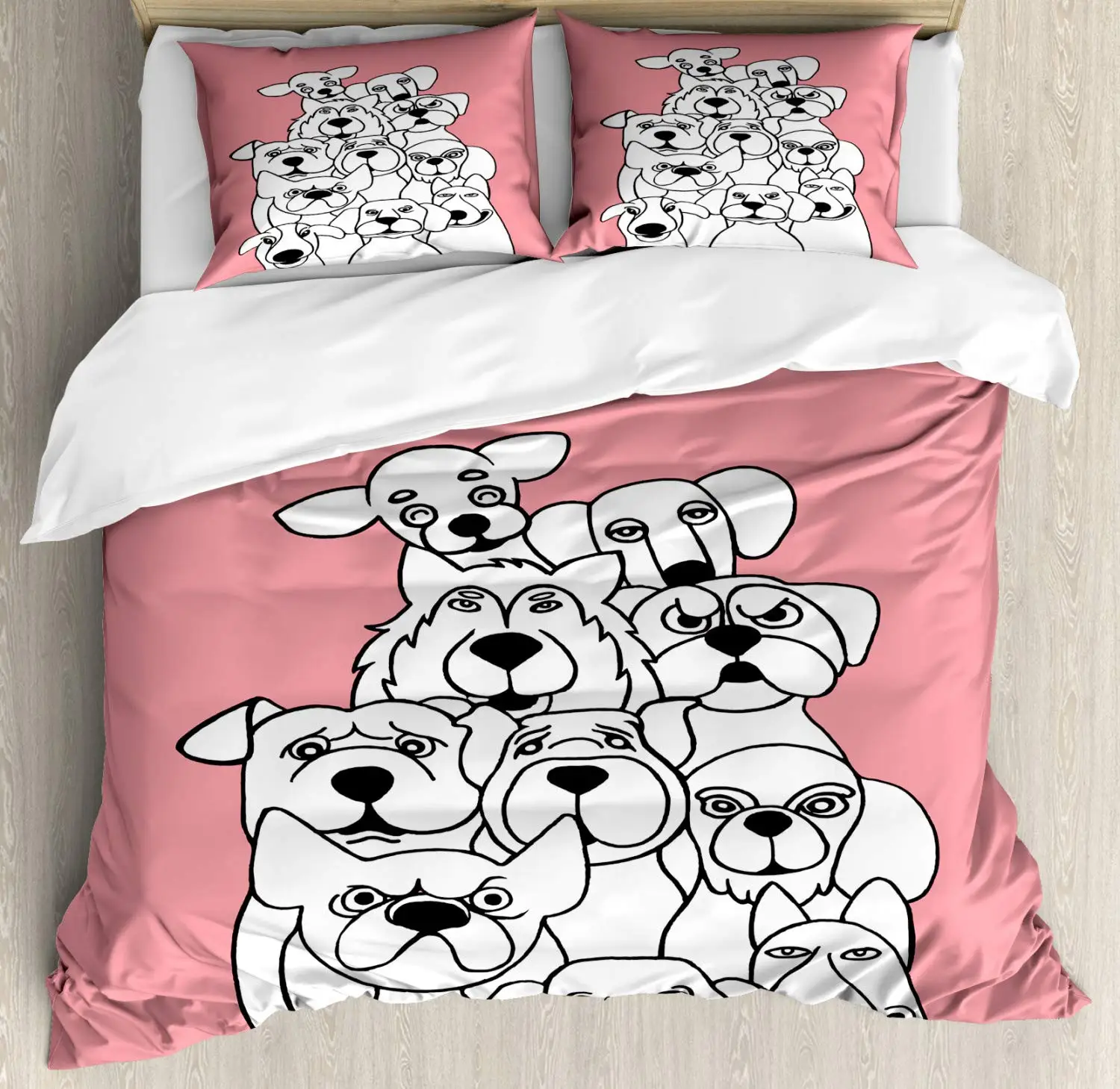 Dog Duvet Cover Set Hand Drawn Clutter Of Dogs On A Soft Toned