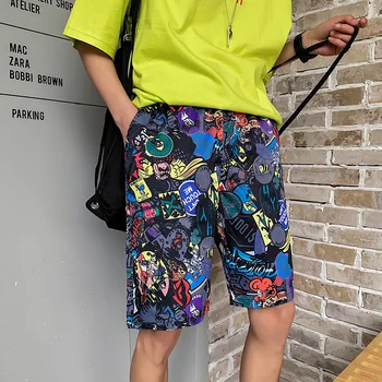 

2020 summer new beach pants men's Korean trend five-point pants casual street printing large size boys high-quality shorts