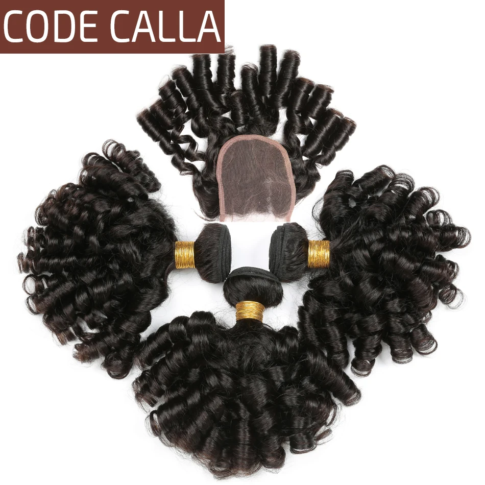 

Code Calla Malaysian Natural Color Bouncy Curly Salon 100% Raw Virgin Human Hair Weave Bundles With Lace Closure Hair Extensions