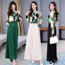 2020 New Womens OL Summer 2 Two Piece Sets Floral Print Long Sleeve Blouse Top Pants Suit Elegant Women Vintage Office Lady Sets 2020 New Womens OL Summer 2 Two Piece Sets Floral Print Long Sleeve Blouse Top Pants Suit Elegant Women Vintage Office Lady Sets