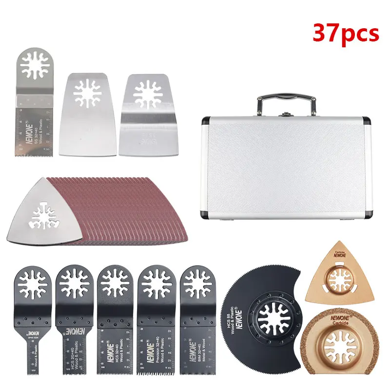 

NEWONE oscillating tool saw blades multi-function tool acce. packed in aluminium case, endcut blade, scraper, carbide saw blade