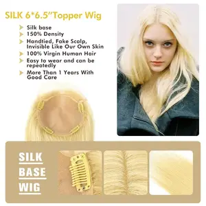 Image 1 - MW Hair Topper Wig Remy Cuticle Virgin Human Hair 6*6.5" 4 Clips Silk Lace Frontal Natural Straight Fake Scalp Top Hair Piece