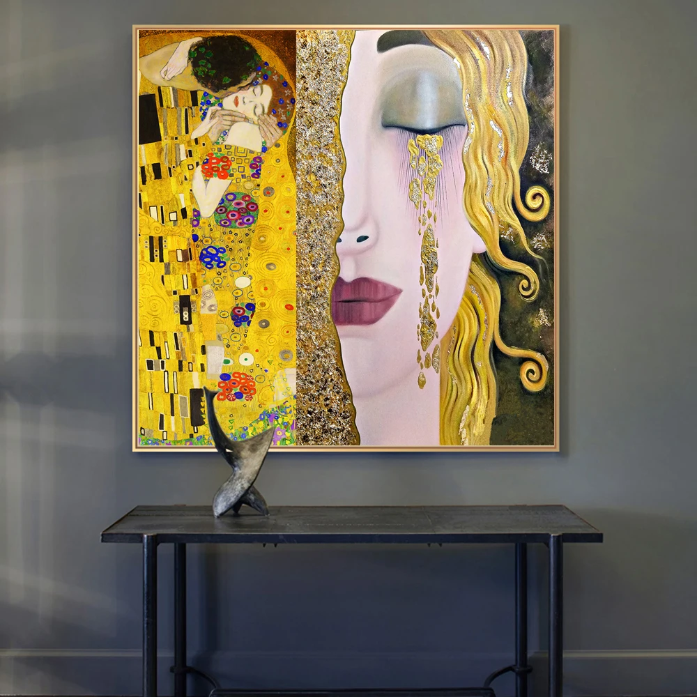 Gustav Klimt Kiss And Tears золотой Холст фотообои известные художественные картины