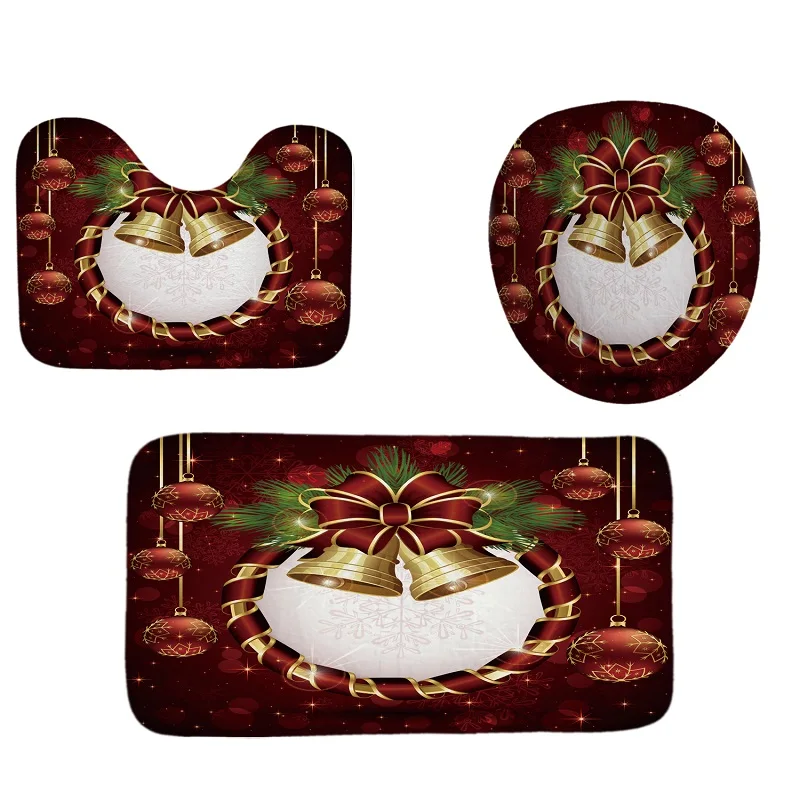 3Pcs Mat Se Рождественский коврик для ванной комнаты, занавеска для душа, коврик для ванной, нескользящий чехол для унитаза, Рождественское украшение, Navidad - Цвет: 3Pcs Mat Se