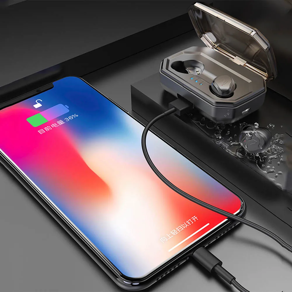 TWS V5.0 мини беспроводные Bluetooth наушники с сенсорным управлением IPX6 водонепроницаемые наушники Автоматическое Сопряжение с зарядным устройством 3000 мАч