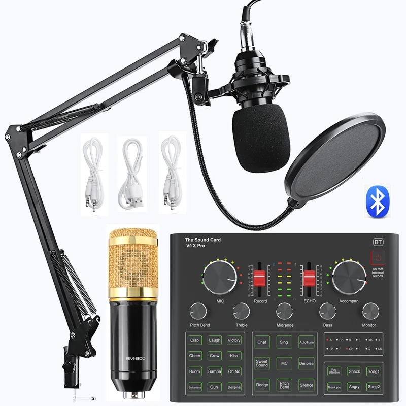 Bm800 コンデンサーマイクv9xpro サウンドカード ミキサー ライブ放送 録音 電話 歌 コンピューター カラオケ 歌 Microphones Aliexpress