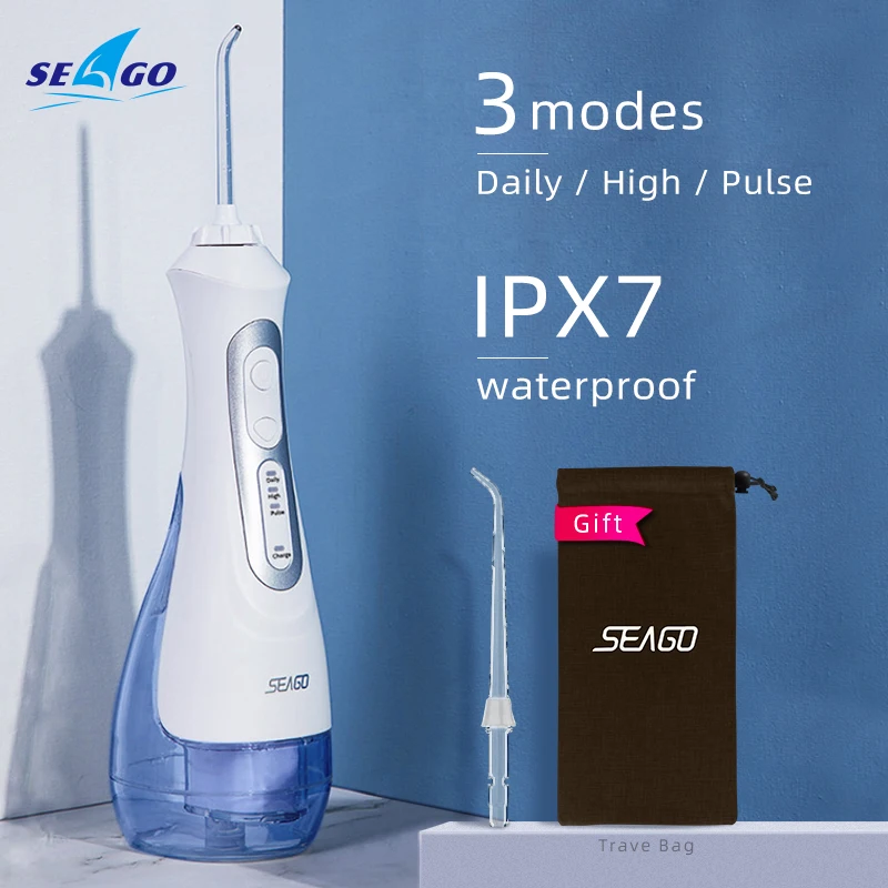 SEAGO Oral Irrigator Portable Water Flosser USB Rechargeable Water Jet IPX7 Dental  200ML Water Tank with Electric Toothbrush