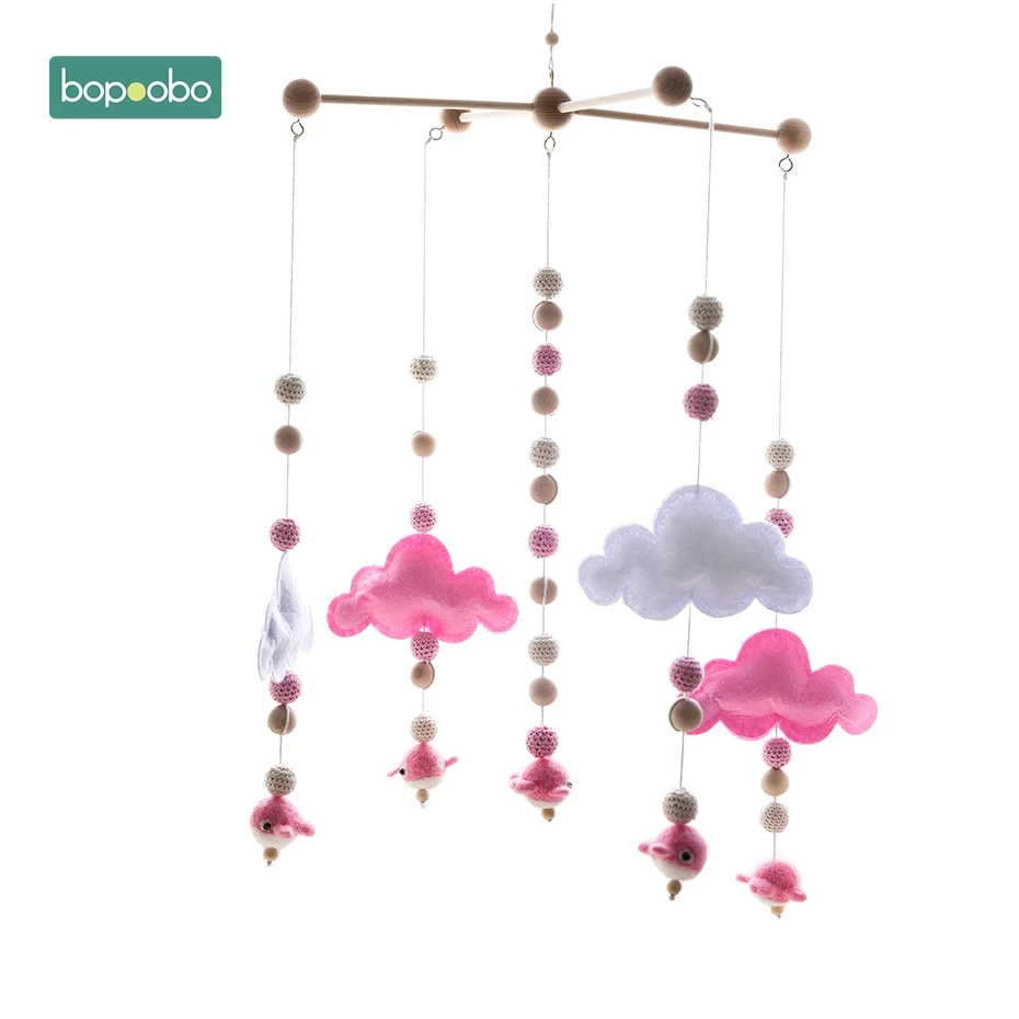 Bopoobo 1 набор силиконовых бусин для малышей, передвижные погремушки для птиц из бука, гирлянда из шариков, детская кровать, подвесной декор, детские товары для кормления - Цвет: Pink Coud
