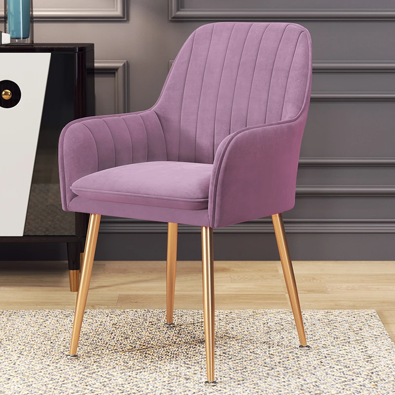 Скандинавские INS металлические фланелевые стул для макияжа обеденные стулья для столовой ресторанной мебели кухни спальни гостиной кафе стул - Цвет: Golden feet Purple