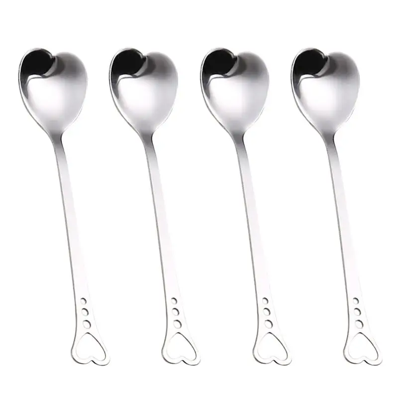 4pcs Ложки в форме сердца из нержавеющей стали, милая ложка для перемешивания, посуда для десерта, торта, кофе - Цвет: 4pcs