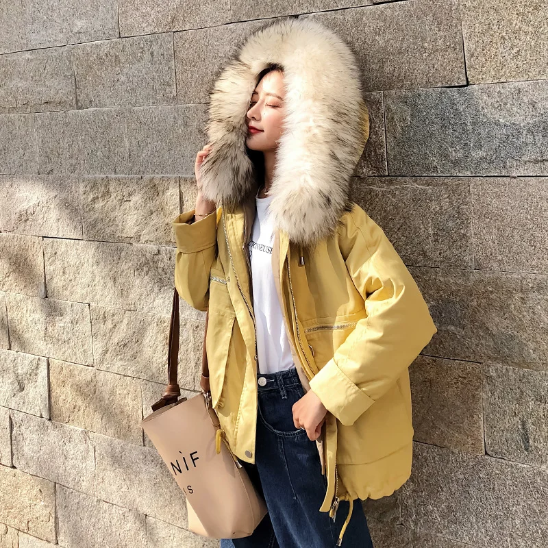 

2019 Autumn Winter Women Warm Coat Female Parkas Women Down Jacket Real Raccoon Fur Collar Jackets Winter Jacket A251