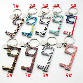 

No-Touch Door Opener Keychain Antimicrobial EDC Safe Door Handle Acrylic Keyring Portable Elevator Tool Tassel Pendant