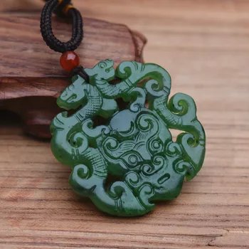 

CERTIFICATE WHOLESALE DROP SHIPPING NATURAL GREEN HETIAN NEPHRITE FINE CARVED CHINESE DRAGON PENDANT NECKLACE MEN'S JEWELRY