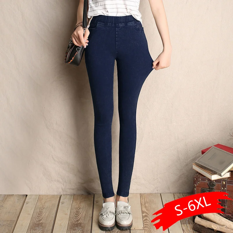 

2019 Women Pants Stretch Pencil Pants Female Black Blue Plus Size Leggings 5XL 6XL Large Size Casual Femme Pantalon Skinny pants