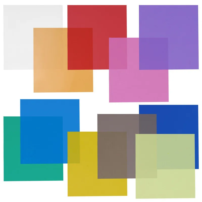 Flash Filter Set 11 Colors Filter for Photography LED Light Color Gel Filtration Kit Flash Filter PC Square Special Color Gel
