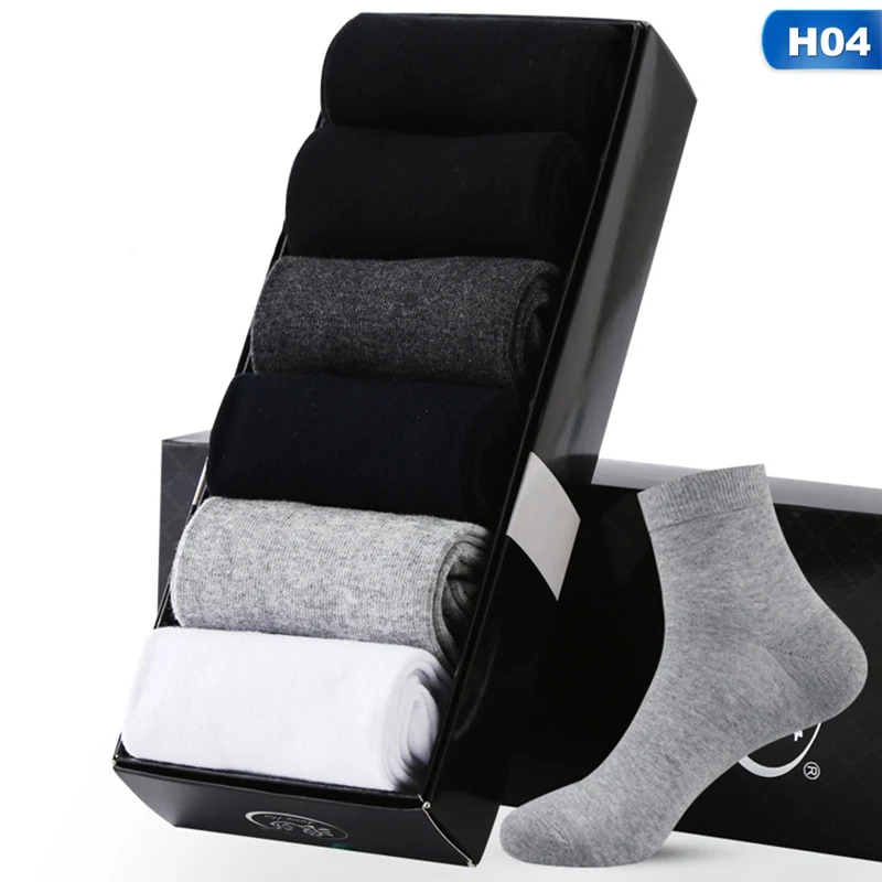 6 pairs Men's Cotton Socks Business Men Deodorant Crew Socks Breathable Male Solid Color - Цвет: H04