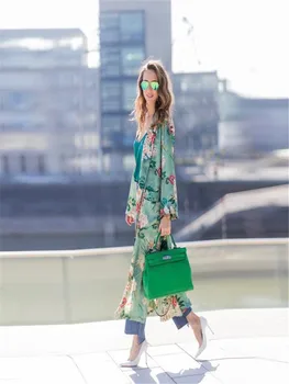 

Women's Windbreaker Bohemia Fashion Flare Sleeve Floral Tassel Long Kimono Oversized Shawl Tops Cortaviento Mujer Dropship L#12