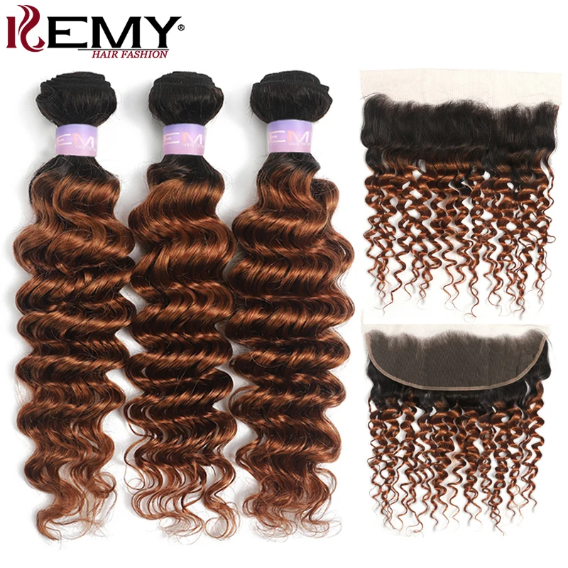 

99J/Burgundy Deep Wave Hair Weave Bundles With Closure 4x4 Brazilian Remy Brown Red Human Hair 3 Bundles With Closure KEMY