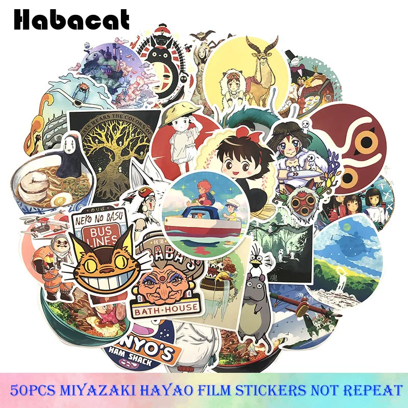 

50Pcs/Set Miyazaki Hayao Film Graffiti Stickers Anime Stickers Gifts Toys for Children DIY Skateboard Laptop Car Phone