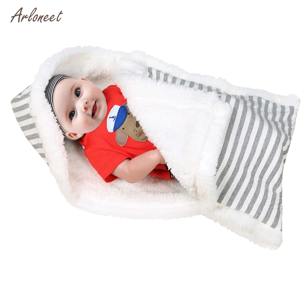 

2019 Winter Warm Baby Blanket Soft Baby Sleeping bag Striped Swaddle Sleeping Wrap Blanket For Newborns Baby Bedding Blanket