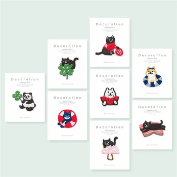 

AHYONNIEX 1 Piece Embroidered Cute Panda Black Cat Patches Clothes Bags DIY Applique Embroidery Parches Iron On Patch for DIY