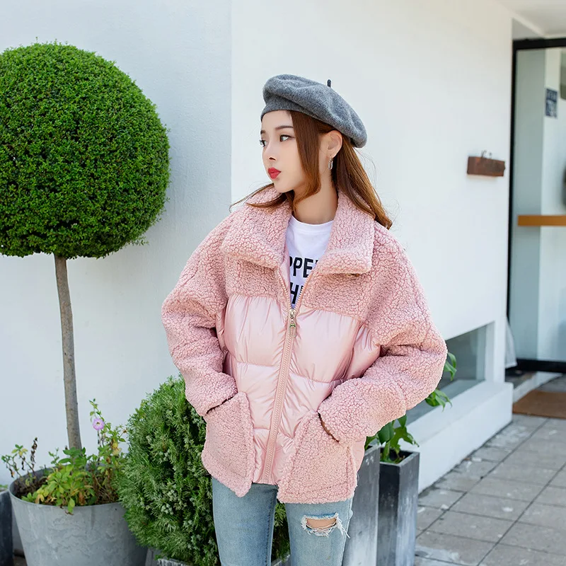 

2019 Winter New Style ke li rong Lambs Wool Thick down Jacket Cotton-padded Clothes Short Coat Women's
