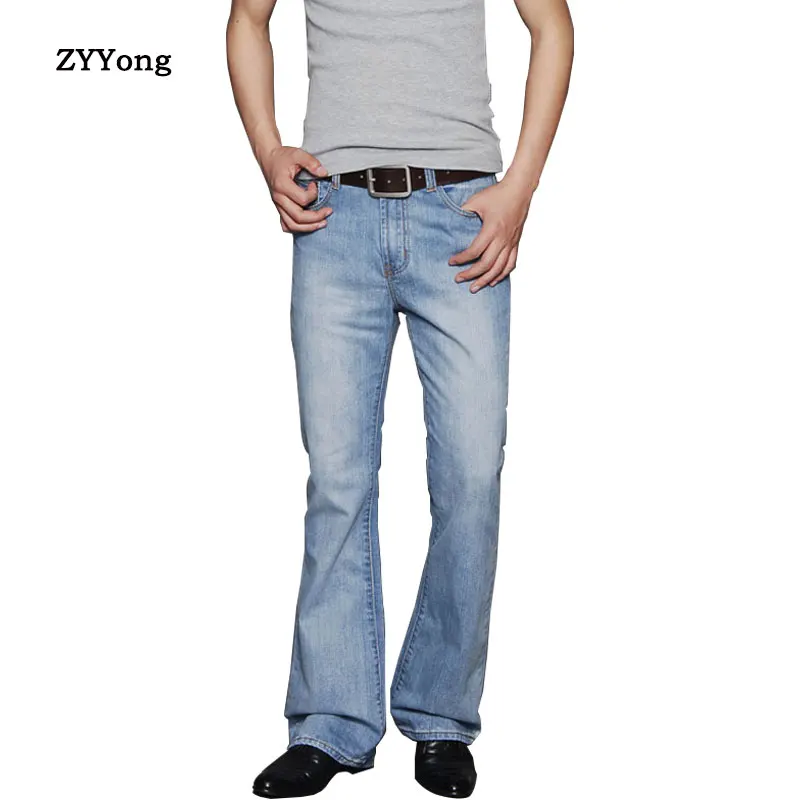 

2020 New Light Blue Mens Big Flared Jeans Boot Cut Leg Trousers Loose Male Designer Classic Denim Jeans Bell Bottom Jeans for Me