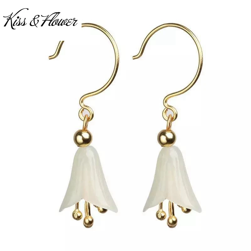 

KISS&FLOWER ER394 Fine Jewelry Wholesale Fashion Woman Bride Mother Birthday Wedding Gift Orchid Bells 24KT Gold Drop Earrings