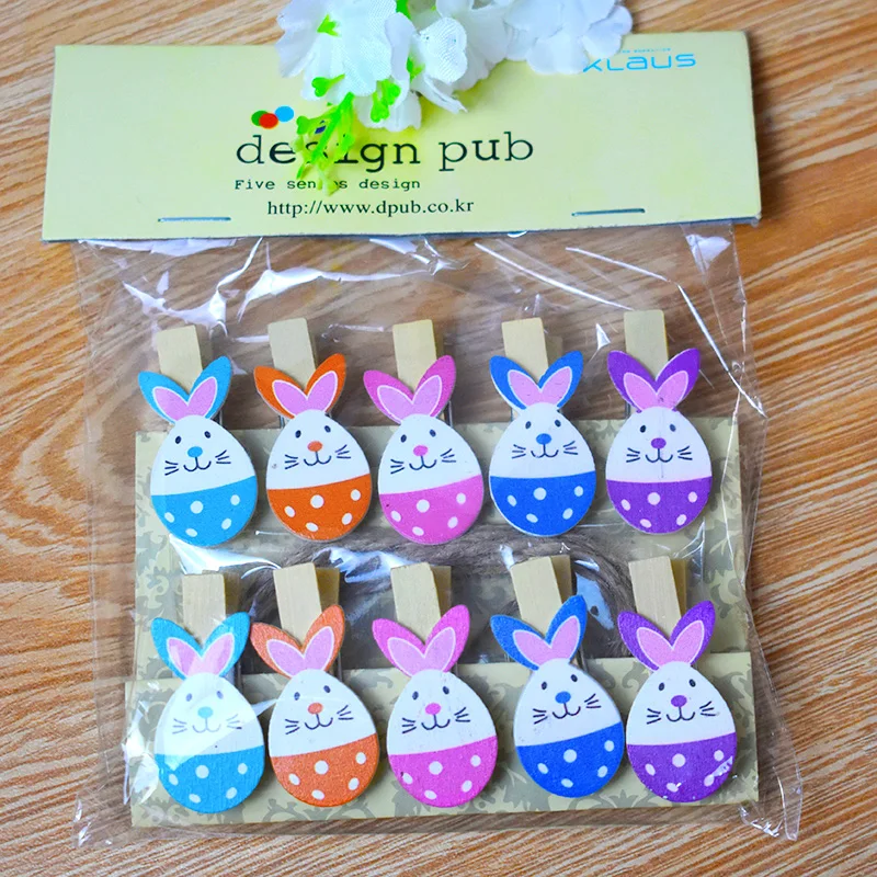 

12PCS Easter Bunny Decorations Wooden Clips For Photo Pegs With Rope Kids DIY Crafts Home Decoration Accessories