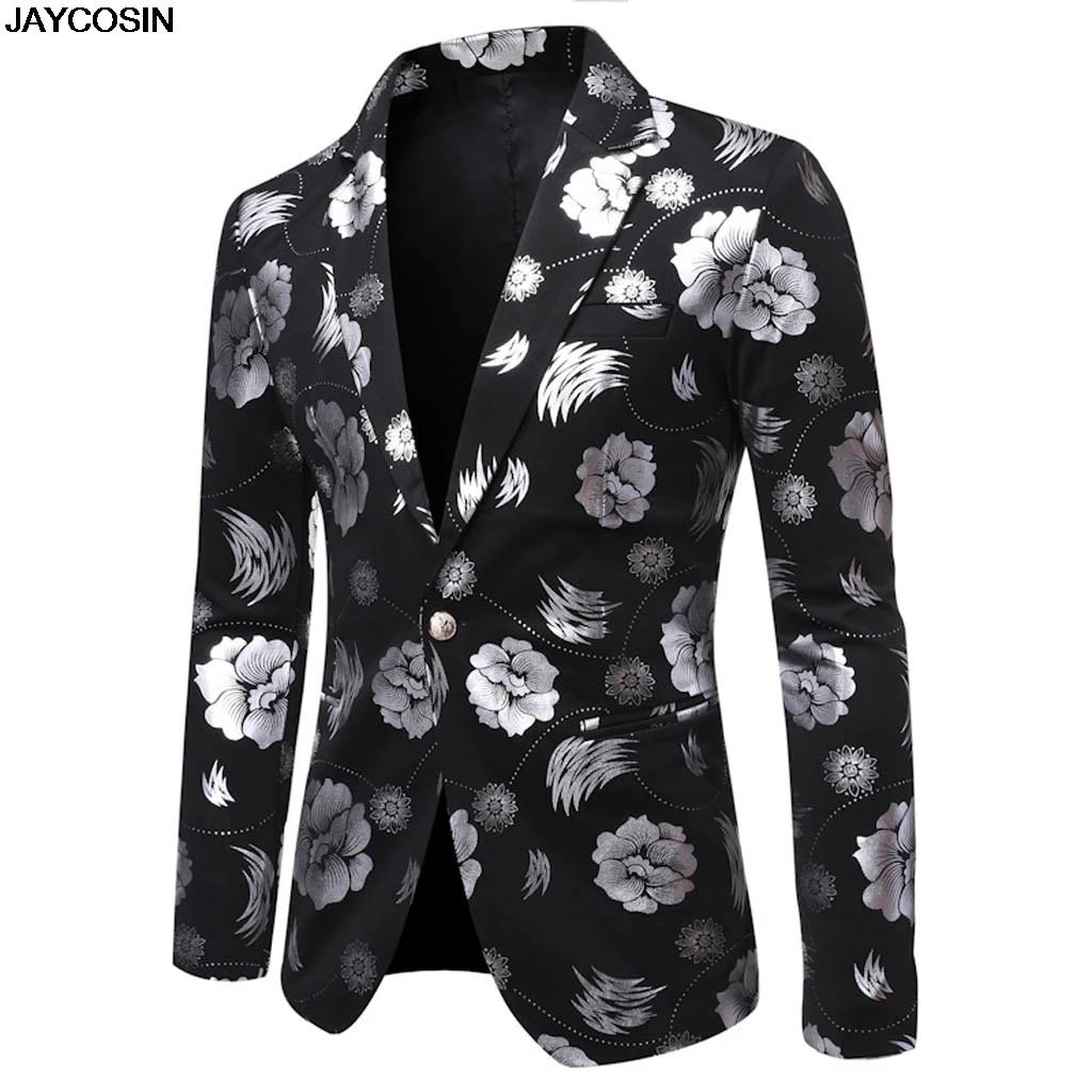 KLV мужская повседневная винтажная куртка с отложным воротником и длинным рукавом с цветочным принтом куртка vestidos fiesta boda 9916