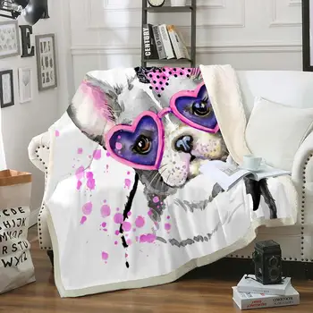 

Bulldog Sherpa Blanket Cartoon Animal Throw Blanket Cute Dog water color Thin Quilt Girls Fashion Puppy Bedroom Decor