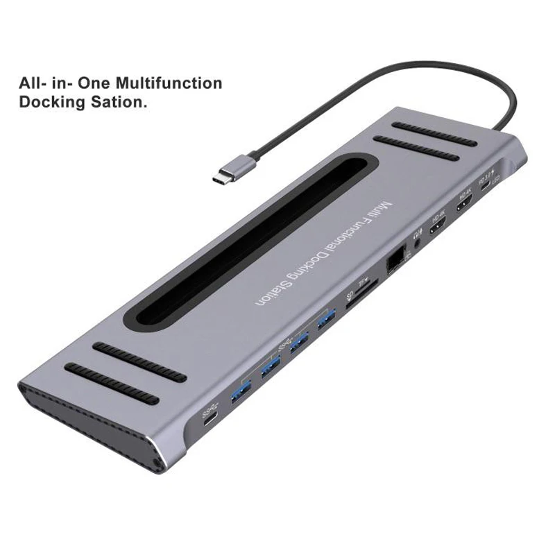 12 in 1 Type-C HUB docking station for laptop HDMI-compatible VGA RJ45 PD SD Multi USB3.0 For MacBook Surface Compatible 12-in-1