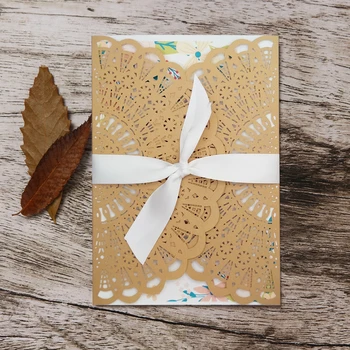 

10 Kits Rustic Laser Cut Lace Rustic Gold Invitations Cards for Wedding Personalized Print Reception Invitation Invites Party