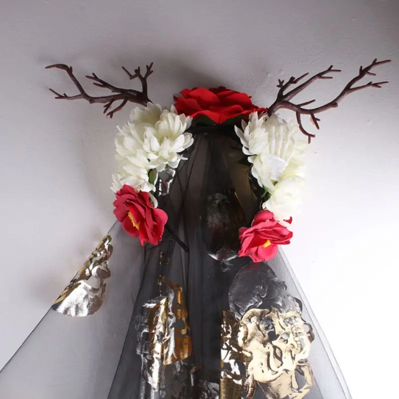 Женский Хэллоуин Рождество лес стиль оголовье искусственные ветки дерева рога цветок волос обруч косплей маскарад реквизит для фотографий