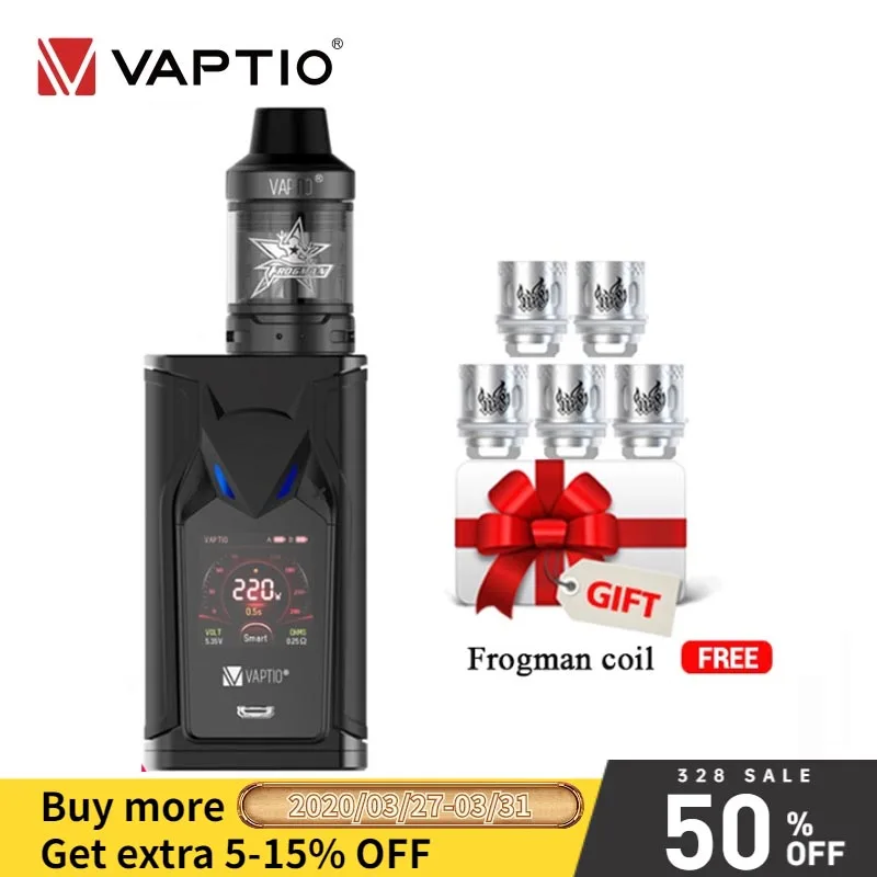 

Gift coilsVAPTIO Super Bat kit vape kit 220W electronic cigarette 1.3-inch screen box mod 2ml atomizer vapour 18650 battery
