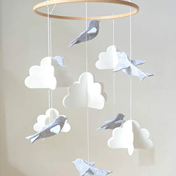 Детская кроватка Мобильная птицы и облака войлочные Детские потолочные украшения для девочек и мальчиков серый и белый