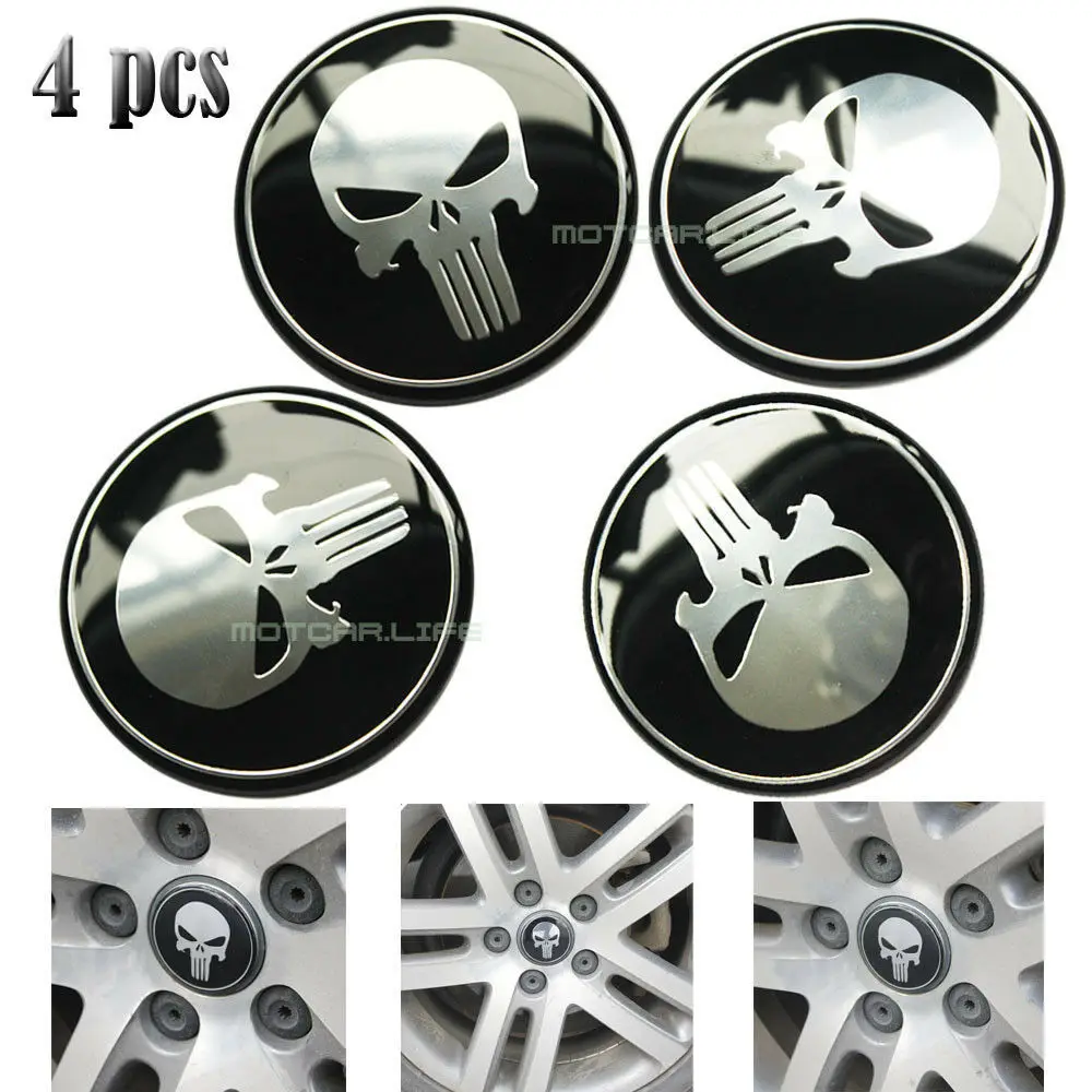 4pcs Fit Skull Car Wheel Center Caps Emblem Stickers 56mm NEW Assessoires | Автомобили и мотоциклы