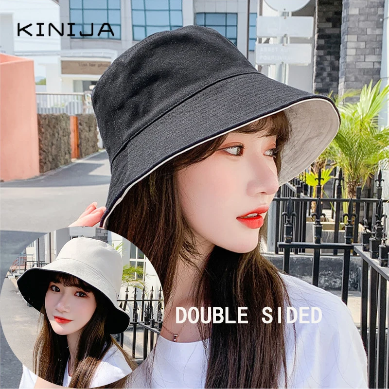 Летняя шляпа ведро для мужчин и женщин однотонная хлопковая Двусторонняя шапка в