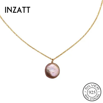 

INZATT Real 925 Sterling Silver Baroque Pearl Pendant Choker Necklace For Fashion Women Party Cute Fine Jewelry Accessories Gift