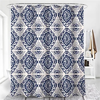 

180*180cm Opaque Blue Floral Pattern Thickened Shower Curtain Bathroom Bath Curtains Easy Clean Shower Curtain